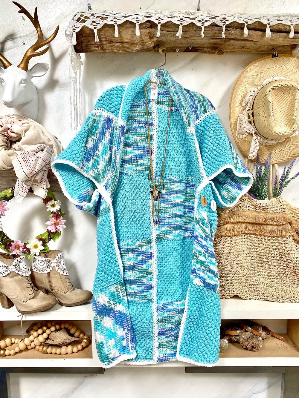 Artisan patchwork Cocoon shrug duster kimono w cottagecore farmhouse granny vibe